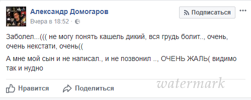 Александр Домогаров заболел и пожаловался на сына: отпрыск не проведывает звездного отца